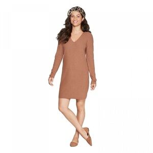 A New Day Brown Heather V Neck Sweater Dress